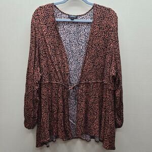 Torrid Leopard Animal Print Tie Front Rayon Kimono Cardigan Brown Black Size 4X